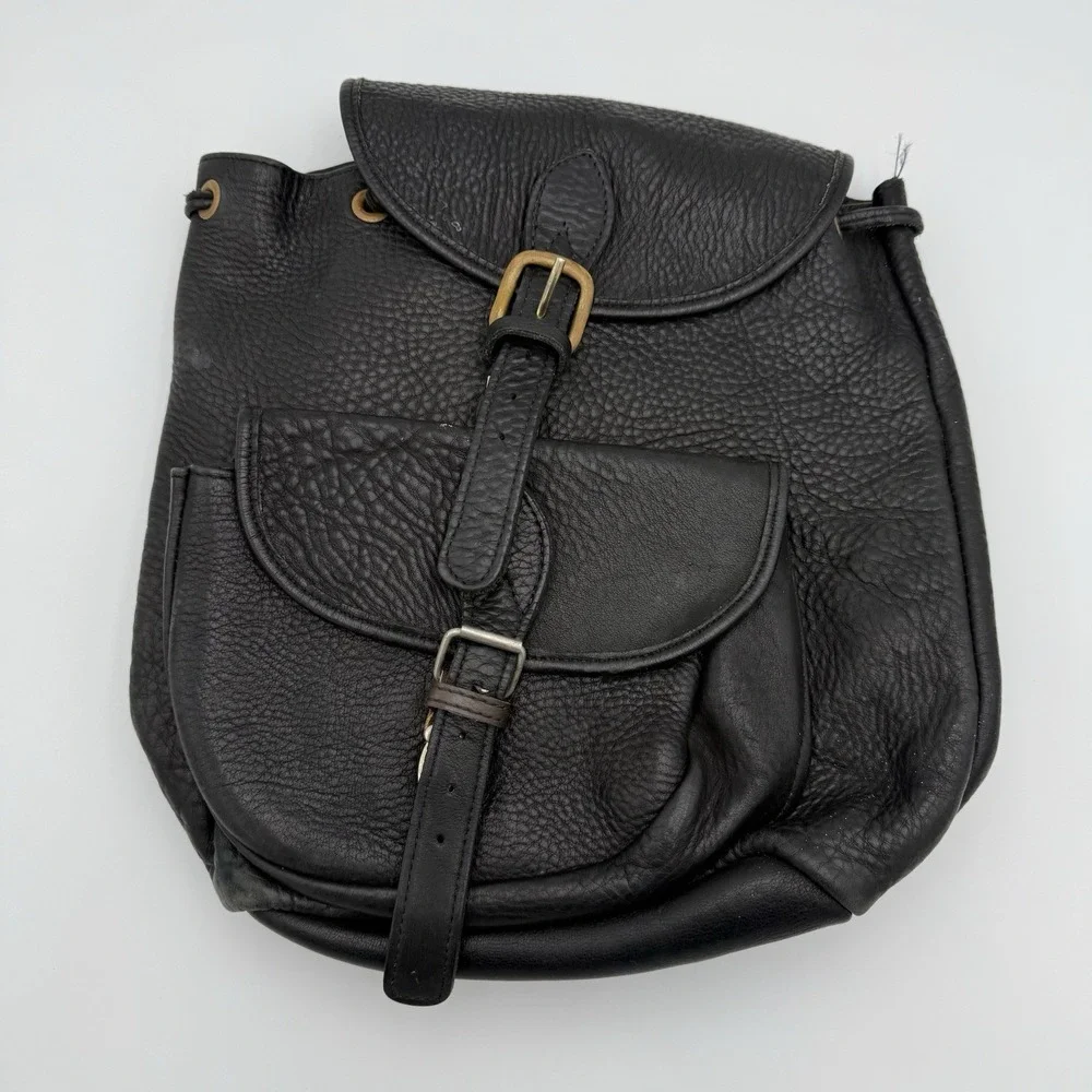 VTG Genuine Leather Rucksack Backpack Black Travel 12
